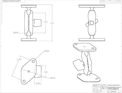 RAM 0.56" Diameter Ball Mount with Medium Length Double Socket Arm and 2 qty Diamond Bases that contain the AMPs hole pattern - RAM-A-101U - OC Mounts
