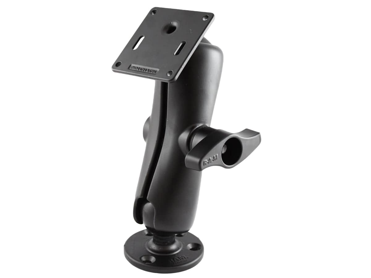 RAM D Size 2.25" Ball Mount with 3.68" Round Plate, Medium Length Double Socket Arm & 3.625" Square Plate VESA 75mm X 75mm - RAM-D-101U-2461 - OC Mounts