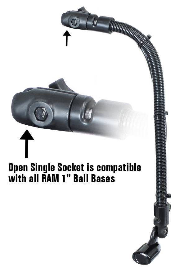 RAM Transducer Arm Mount with 18" Rigid Aluminum Rod and Open Single Socket: Compatible with all RAM 1" Ball Bases - RAM-B-316-18-TRA1-NB - OC Mounts