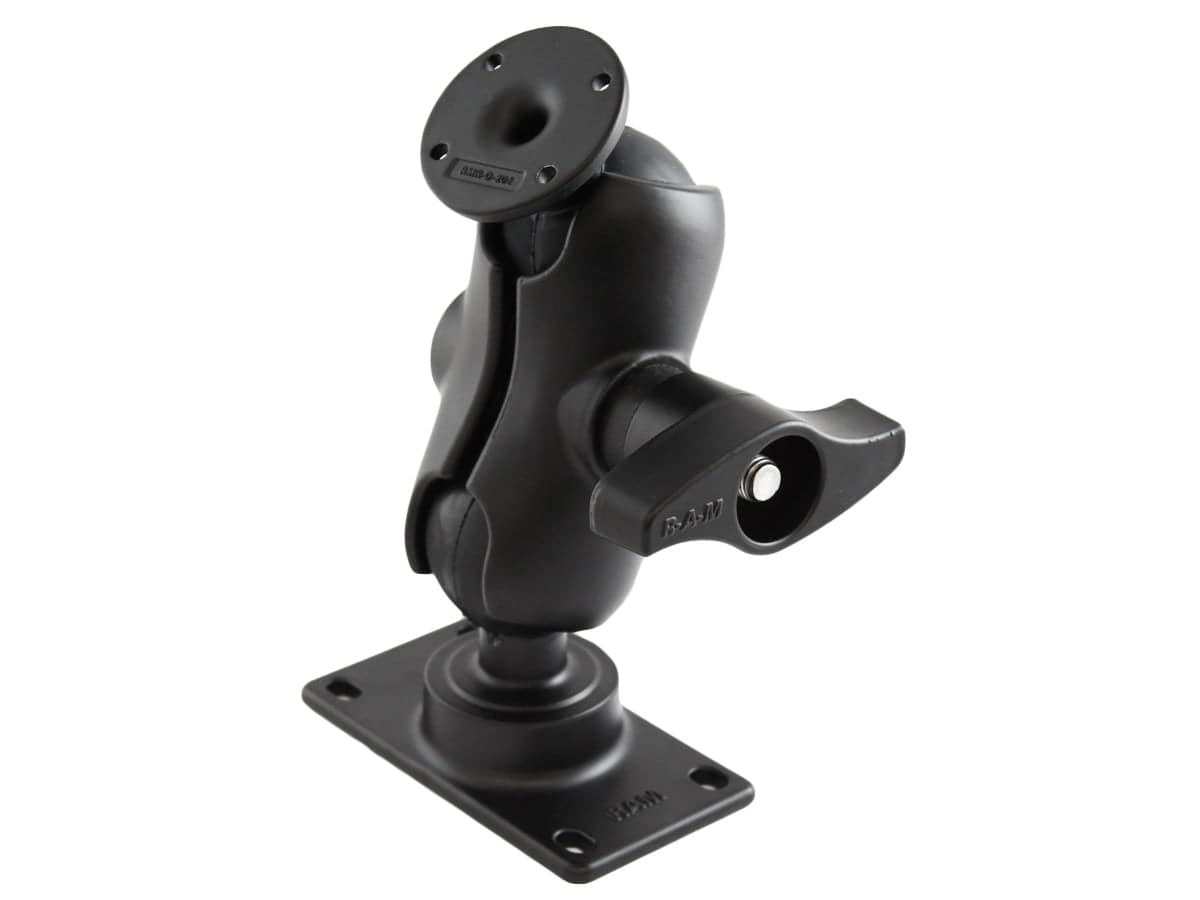 RAM D Size 2.25" Ball with Round Plate AMPs Hole Pattern, Short Double Socket Arm and Rectangle Plate - RAM-D-101U-C-243 - OC Mounts