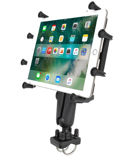 RAM Handlebar Rail Mount with Double Stainless Steel U-Bolt Base and Universal RAM® X-Grip® Cradle for 10" Large Tablets - RAM-HOL-UN9-235U - OC Mounts