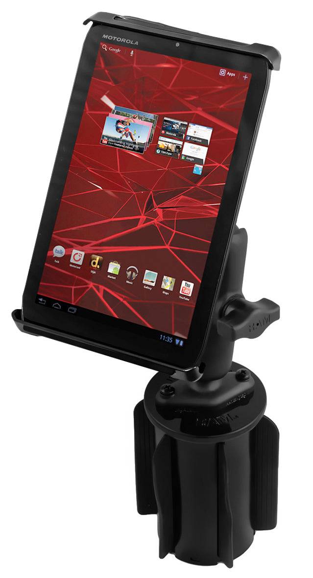 RAM-A-CAN™ II Universal Cup Holder Mount with Tab-Tite™ Universal Spring Loaded Cradle for 7" Screen Tablets - RAP-299-3-B-102-TAB-SM - OC Mounts