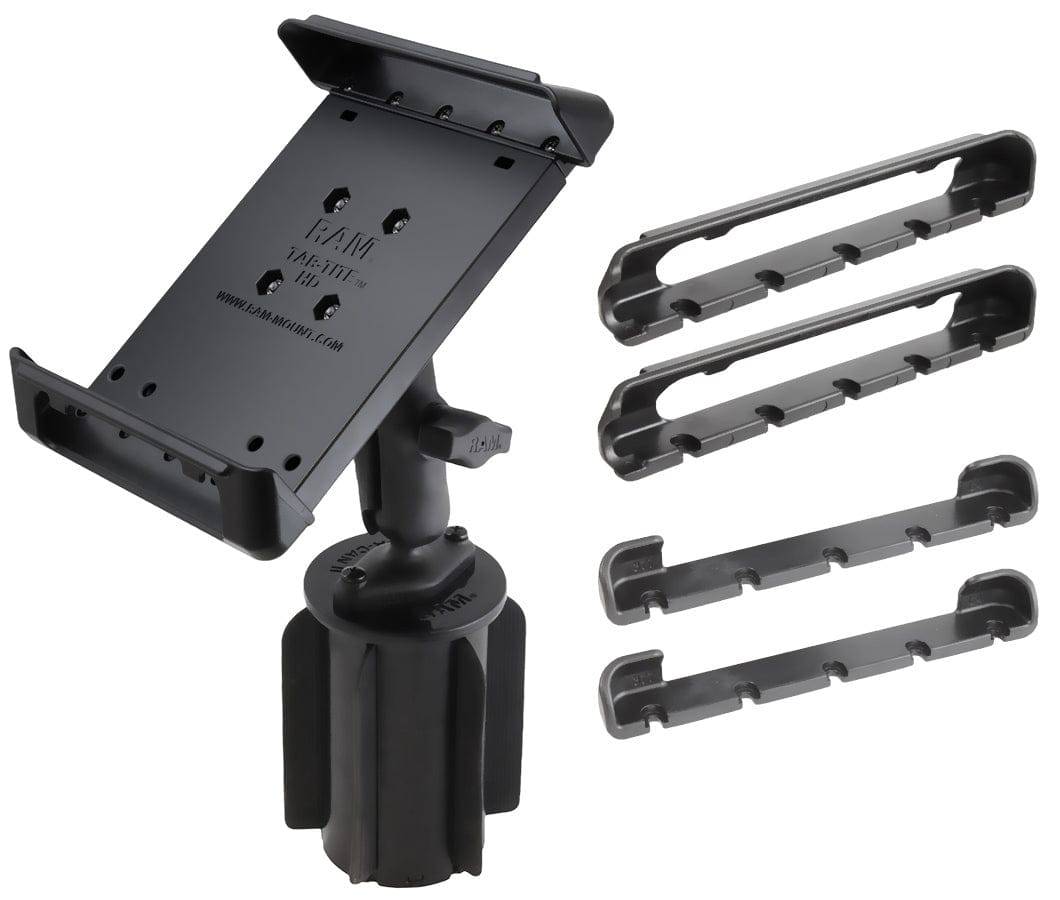 RAM-A-CAN™ II Universal Cup Holder Mount with Tab-Tite™ Universal Spring Loaded Cradle for 7" Screen Tablets - RAP-299-3-B-102-TAB-SM - OC Mounts