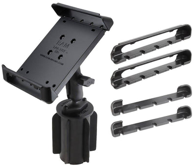 RAM-A-CAN™ II Universal Cup Holder Mount with Tab-Tite™ Universal Spring Loaded Cradle for 7" Screen Tablets - RAP-299-3-B-102-TAB-SM - OC Mounts