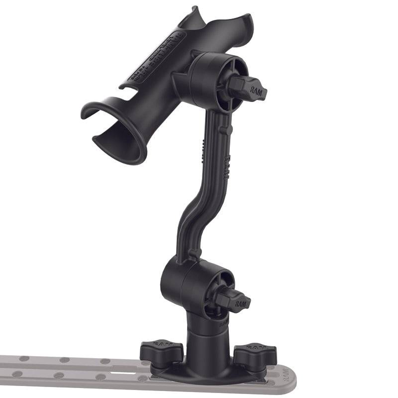 RAM Tube Jr.™ Rod Holder with Spline Post, Extension Arm and Dual T-Bolt Track Base - RAP-390-PA-421 - OC Mounts