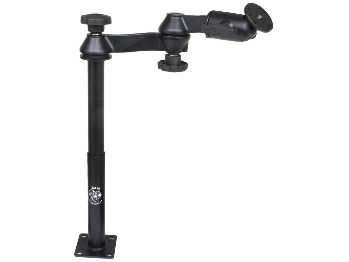 RAM Double Swing Arm with 12" Male Tele-Pole™, 9" Female Tele-Pole™ & 2.5" Round Base AMPs Hole Pattern - RAM-VP-SW1-129 - OC Mounts