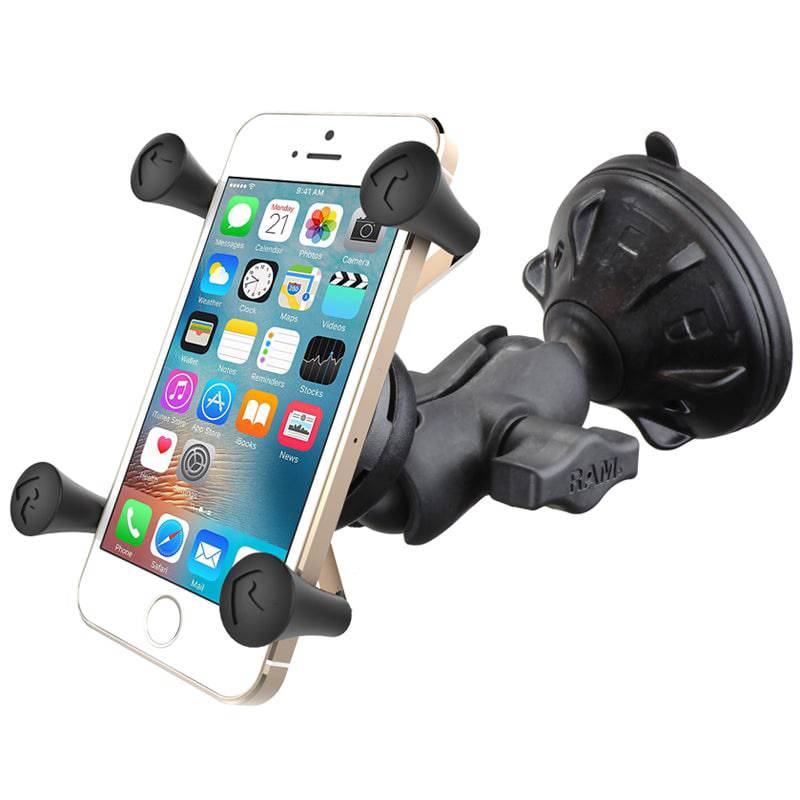 RAM Composite Twist-Lock™ Suction Cup Mount with Short Double Socket Arm & Universal RAM® X-Grip® Cell Phone Cradle - RAP-B-166-2-A-UN7U - OC Mounts