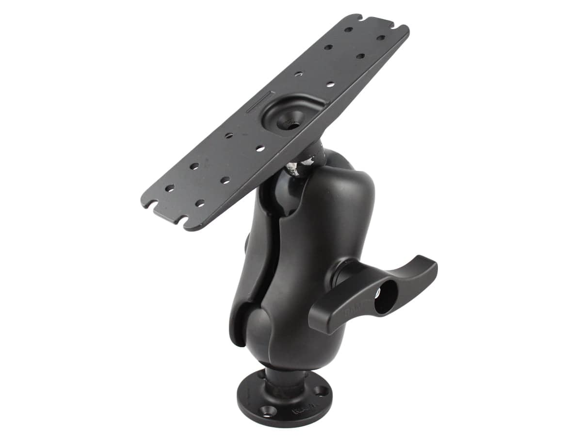 RAM 3.38" Diameter Ball Mount with Short Double Socket Arm, 11" X 3" Rectangle Base, & 3.68" Round Base - RAM-E-111U-D - OC Mounts
