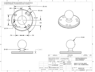 RAM Chrome 2.5" Round Base with the AMPs Hole Pattern & 1" Ball - RAM-B-202CHU - OC Mounts