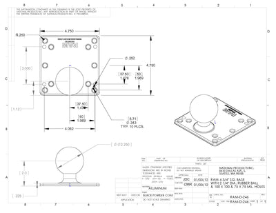RAM® 100x100mm VESA Plate with Ball - RAM-D-246-AD1U - OC Mounts