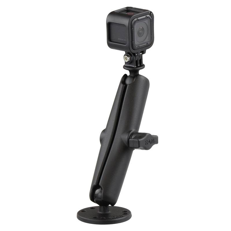 RAM® Drill-Down Mount with Double Socket Arm with Action Camera Adapter - RAM-B-138-C-GOP1 - OC Mounts