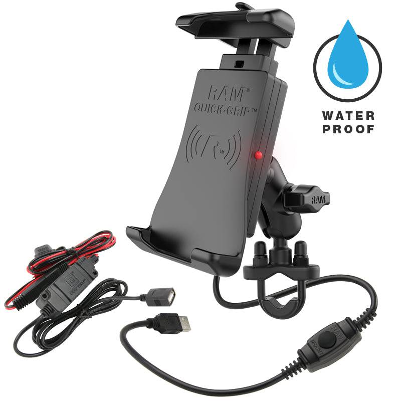 RAM® Quick-Grip™ Waterproof Wireless Charging Handlebar Mount - RAM-B-149Z-A-UN14W-V7M - OC Mounts
