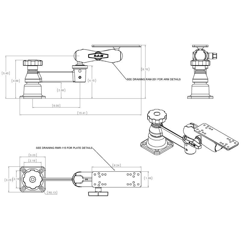 RAM® Horizontal Swing Arm with Double Ball Mount - RAM-109H-2U - OC Mounts