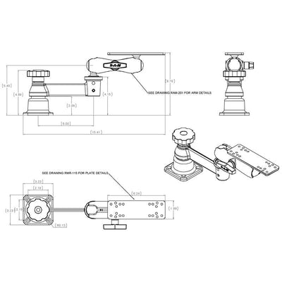 RAM® Horizontal Swing Arm with Double Ball Mount - RAM-109H-2U - OC Mounts