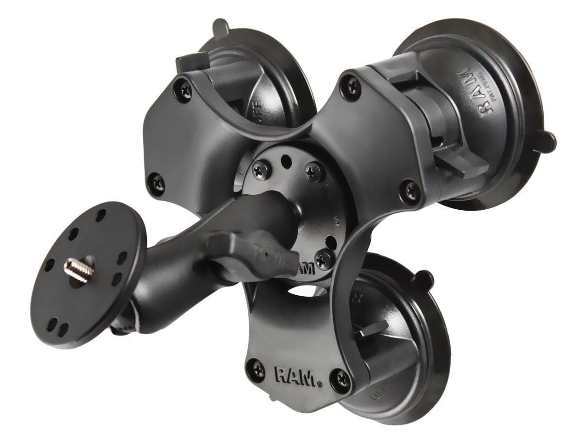RAM® Twist-Lock™ Triple Suction Mount with Round Plate and 1/4"-20 Stud - RAP-B-365-224-202AU - OC Mounts