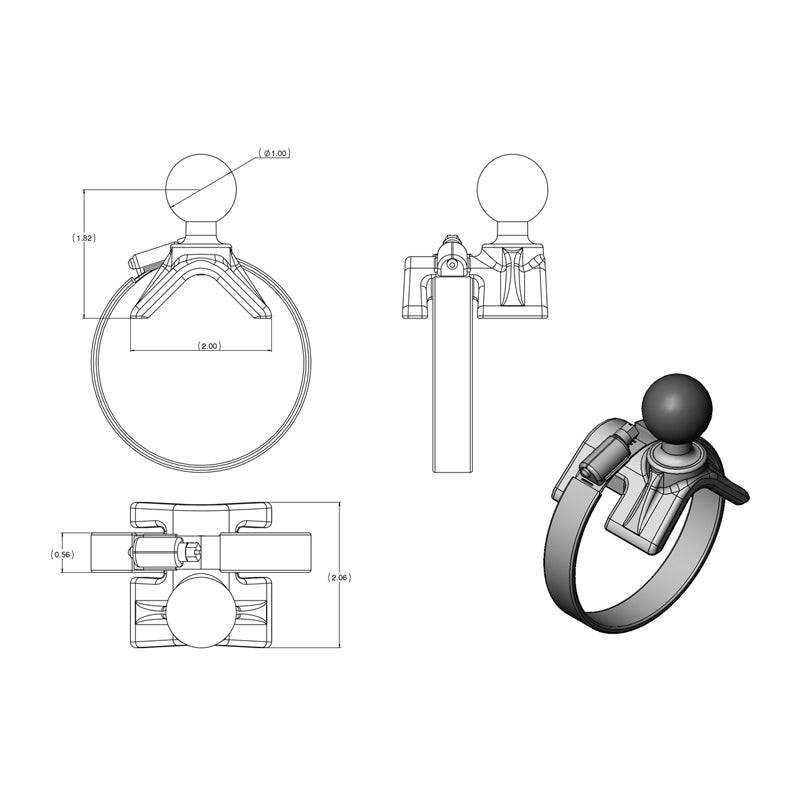 RAM® Strap Hose Clamp Mount with 1/4"-20 Camera Adapter - RAM-B-108B-A-237U - OC Mounts