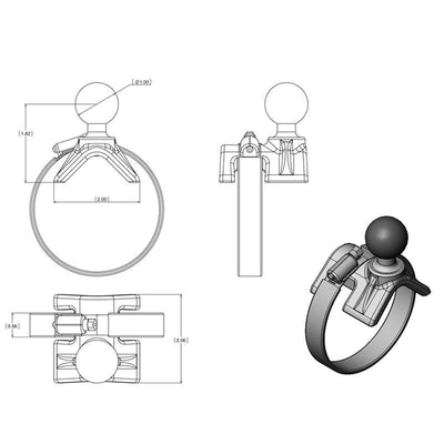 RAM® Double Ball Strap Hose Clamp Mount with Round Plate - RAM-B-108-C - OC Mounts