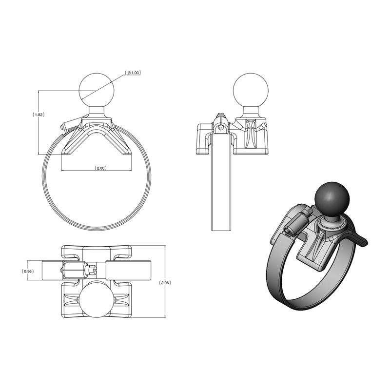 RAM® Double Ball Strap Hose Clamp Mount with Diamond Plate - RAM-B-108-A-238 - OC Mounts