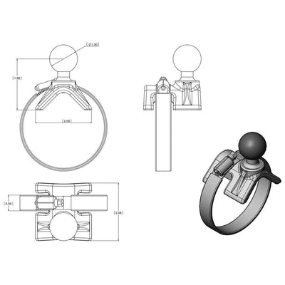 RAM® Double Ball Strap Hose Clamp Mount with Diamond Plate - RAM-B-108U-GP1 - OC Mounts
