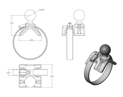 RAM® Double Ball Large Strap Hose Clamp Mount with AMPS Plate - RAM-B-108-40U - OC Mounts