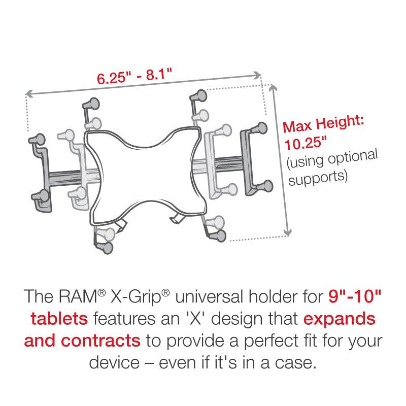 RAM® X-Grip® with RAM® Tough-Claw™ 9" Pipe Mount for 9"-10" Tablets - RAP-401-9-BC-UN9U - OC Mounts
