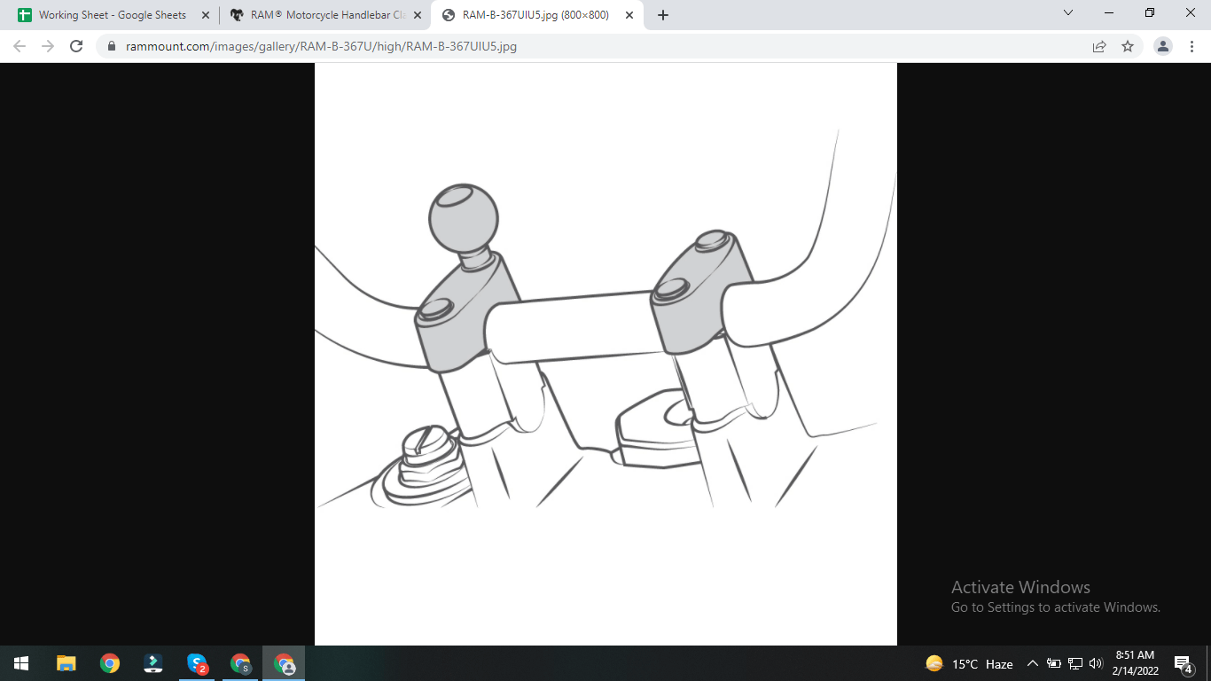 RAM® Motorcycle Handlebar Clamp Base with M8 Bolts - RAM-B-367U - OC Mounts