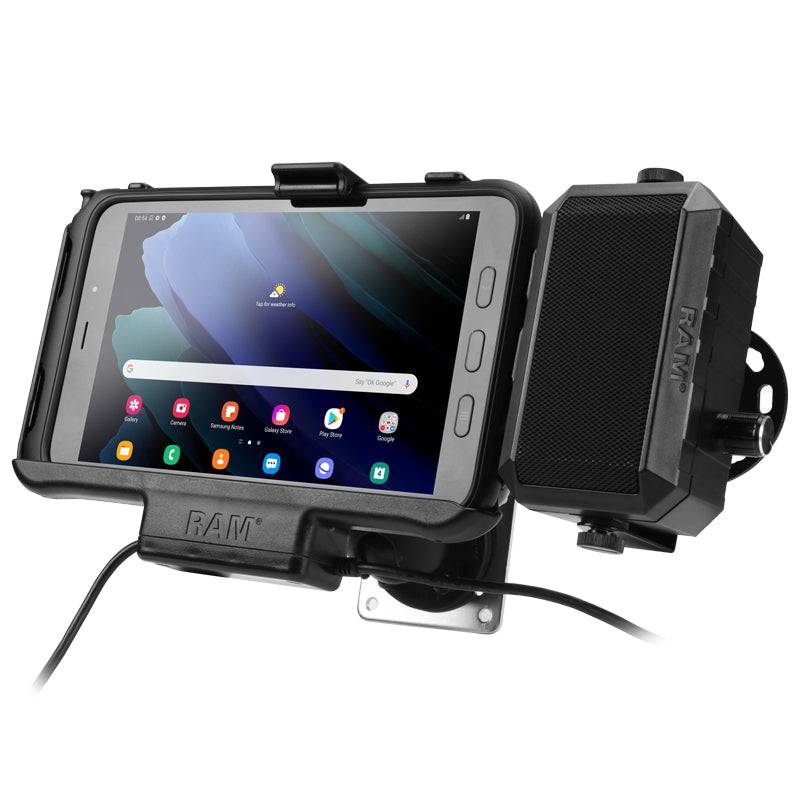RAM® Powered Mount for Samsung Tab Active3 and Tab Active2 with Speaker - RAM-101B-225B-SAM60PD-AU-V7B1U - OC Mounts