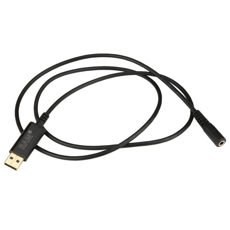 RAM® Audio Adapter Cable - 3.5mm Female Connector to USB Type A Male - RAP-CAB-USBA-AUD35U - OC Mounts