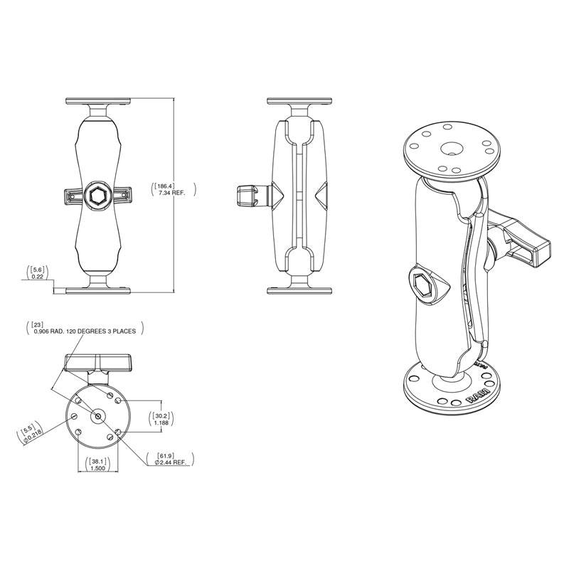 RAM® Double Ball Mount for Raymarine Dragonfly Series - RAM-101-RYM1 - OC Mounts