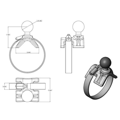 RAM® Double Ball Large Strap Hose Clamp Mount with AMPS Plate - RAM-B-108-C-STRAP40 - OC Mounts