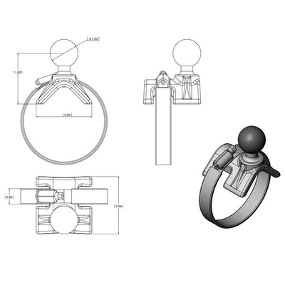 RAM® Double Ball Large Strap Hose Clamp Mount with Diamond Plate - RAM-B-108-C-STRAP40-238 - OC Mounts