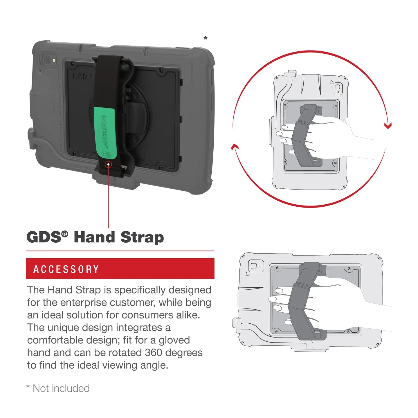GDS® Hand Strap Accessory for Zebra ET4x 10” Enterprise Tablet - RAM-GDS-HS2-ZE21U